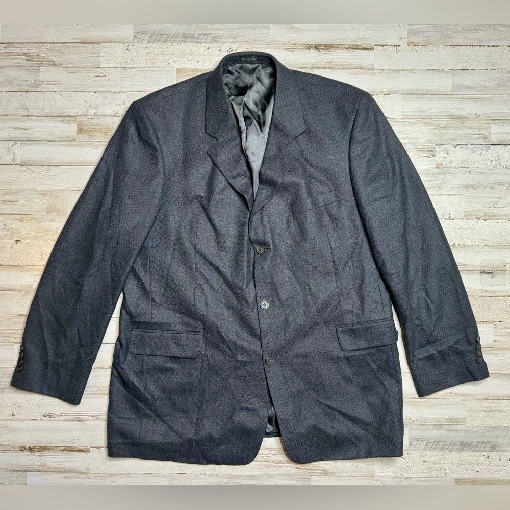 Stafford Executive Wool Cashmere Blend 3 Button Blazer Men 46L Gray Plaid